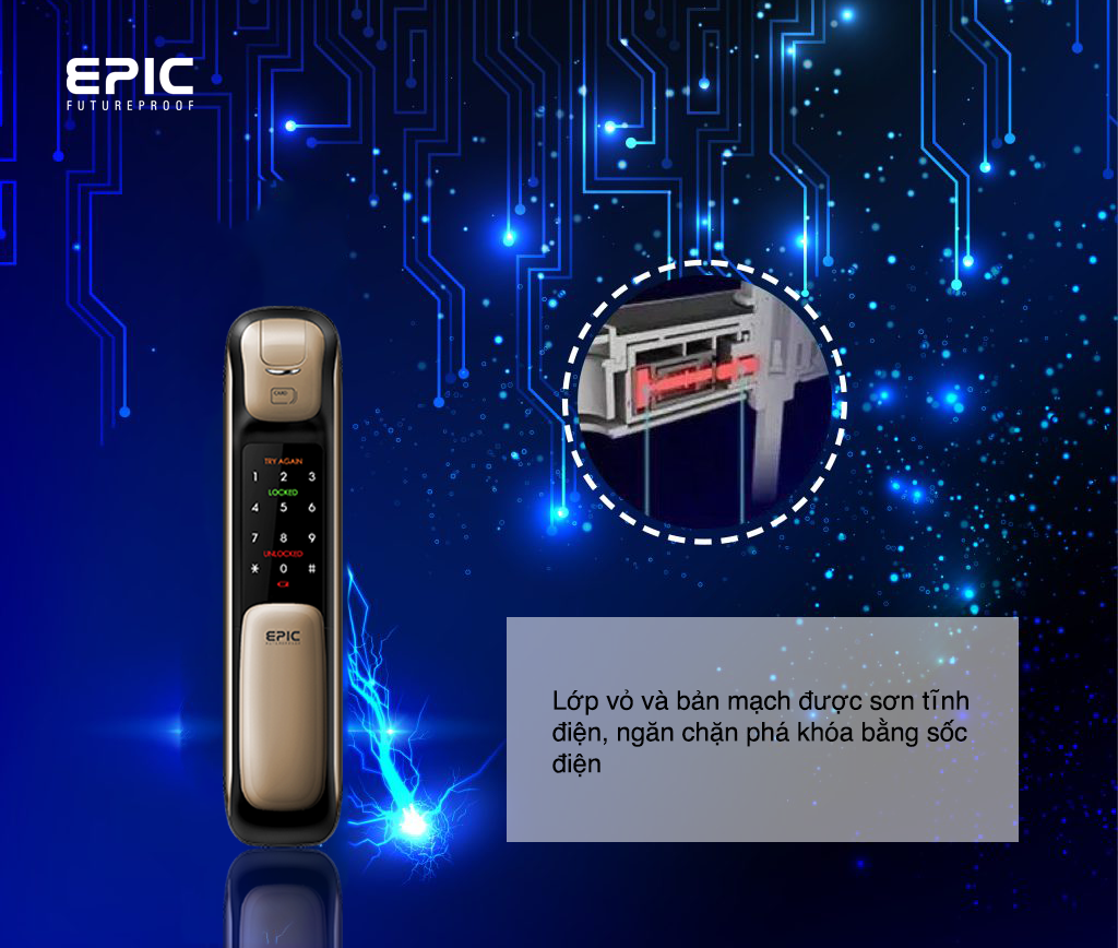 Khóa vân tay thông minh Epic 9100- chống sốc điện
